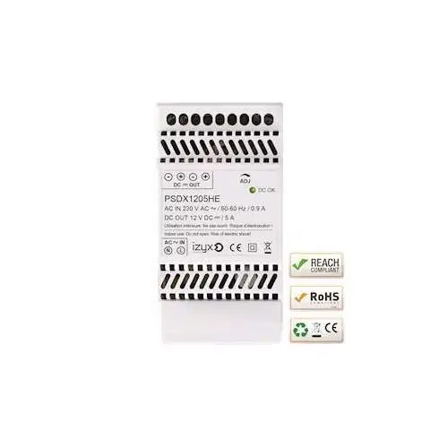 | Alimentation rail DIN 3M 230V AC / 12V DC (12-14V) / 5A - Ref : PSDX1205HE