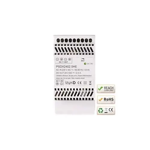 | Alimentation rail DIN 3M 230V AC / 27,6V DC (24-28V) / 2,5A - Ref : PSDX2402.5HE