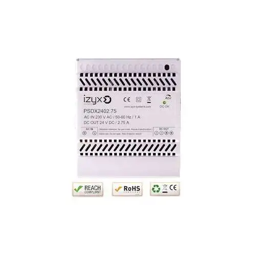 | Alimentation rail DIN 5M 230V AC / 27,6V DC (24-28V) / 2,75A - Ref : PSDX2402.75