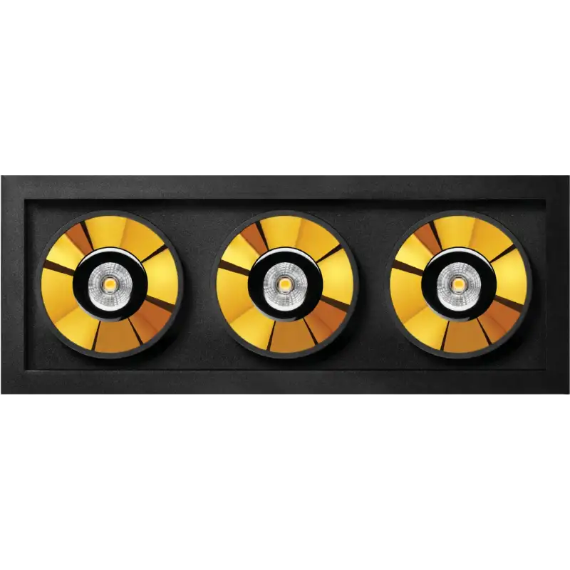 Black Foster Recessed 3 Spot 2700K IP20 CRI sup 90 Noir Mat-Or métallique