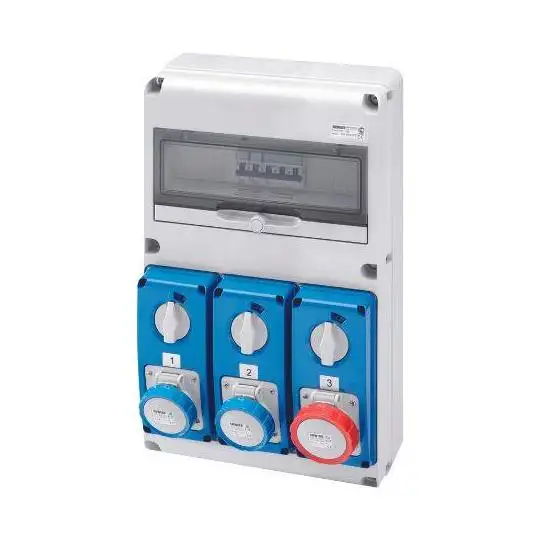 Coffret de chantier précâblé - 400V - 3 prises verrouillées dont 1 x 3P+T 16A - IP 65