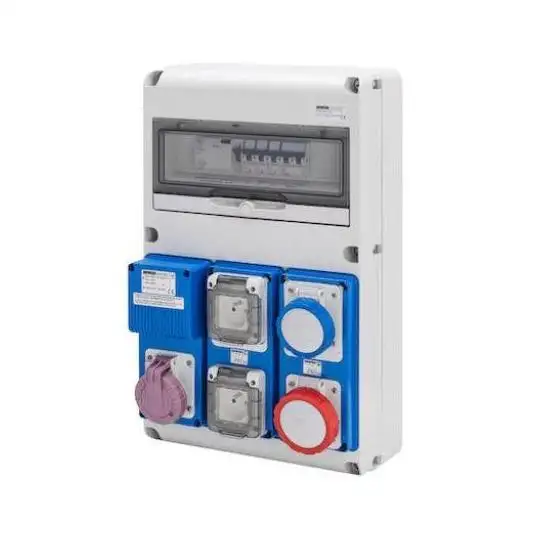 Coffret de chantier précâblé - 400V - 5 prises dont 1 x 3P+N+T 16A - IP 65