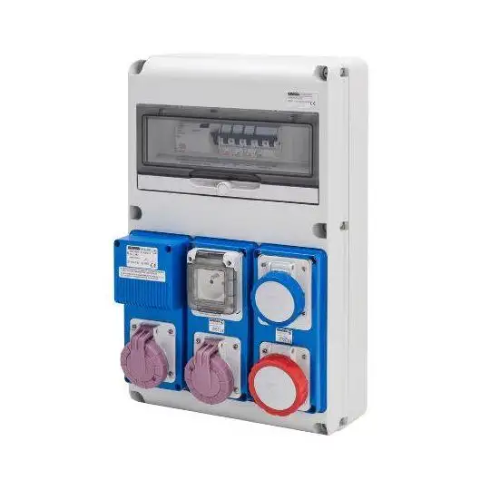 Coffret de chantier précâblé - 400V - 5 prises dont 1 x 3P+N+T 32A / 1 x 2P 16A 24V- IP 65