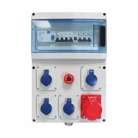 Coffret de chantier triphasé IP44 - 4 PC 2P+T 230 V 16 A + 1 PC 3P+N+T 400 V 16 A
