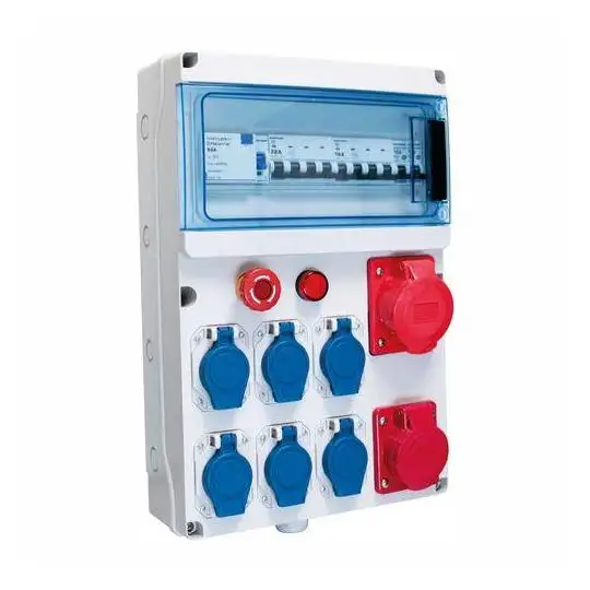 Coffret de chantier triphasé IP44 - 6 PC 2P+T 230 V 16 A + 1 PC 3P+N+T 400 V 16 A + 1 PC 3P+N+T 400 V 32 A