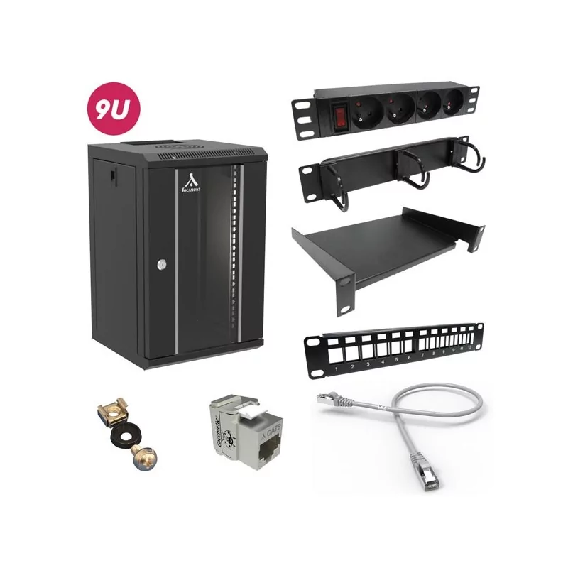 Kit coffret réseau 10" - Coffret 9U + accessoires - 310 x 300 x 485 mm