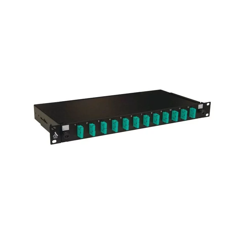 Tiroir optique 19'' avec 12 SC duplex multimode OM3 50/125 OM4 50/125 / kit management - Aqua